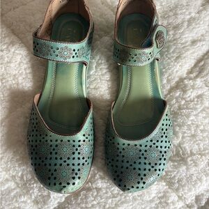 Green Perforated Flats with Ankle Strap